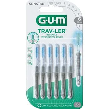 GUM TRAVLER 1618 – Brossettes 2,0 mm, 6 pièces