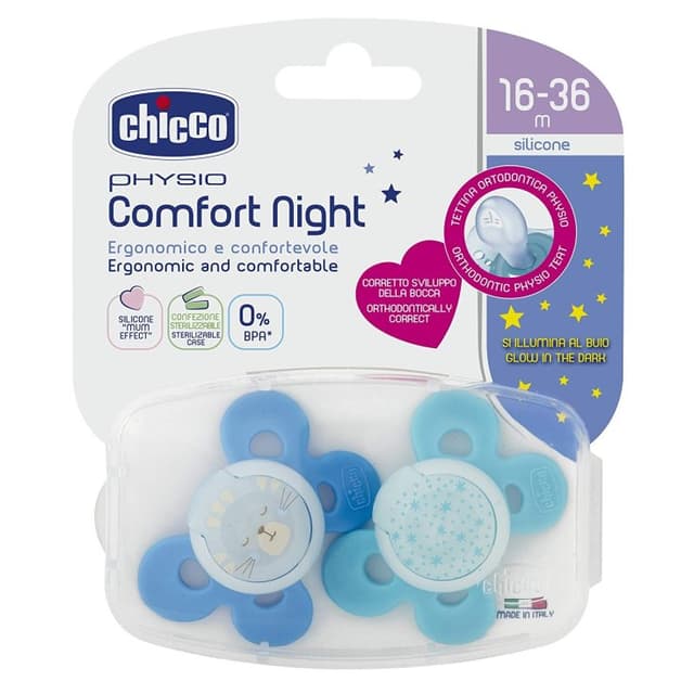 Chicco Succh Sucette Lumi Bleu Silicone 12M+ – Lot de 2