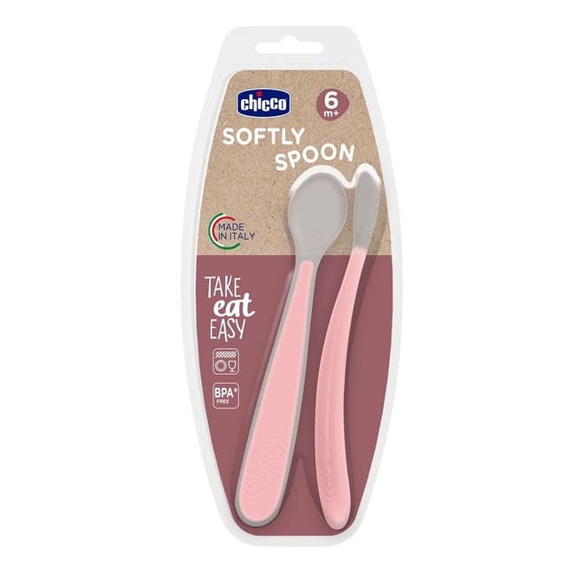 Chicco Double cuillère en silicone Rose – À partir de 6 mois