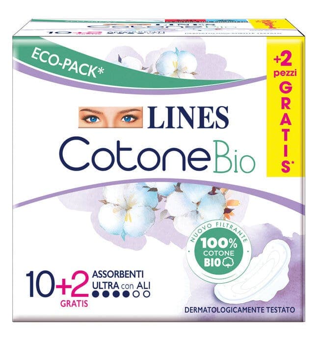 Lines Cotone Bio Ultra Serviettes Hygiéniques avec Ailes – 12