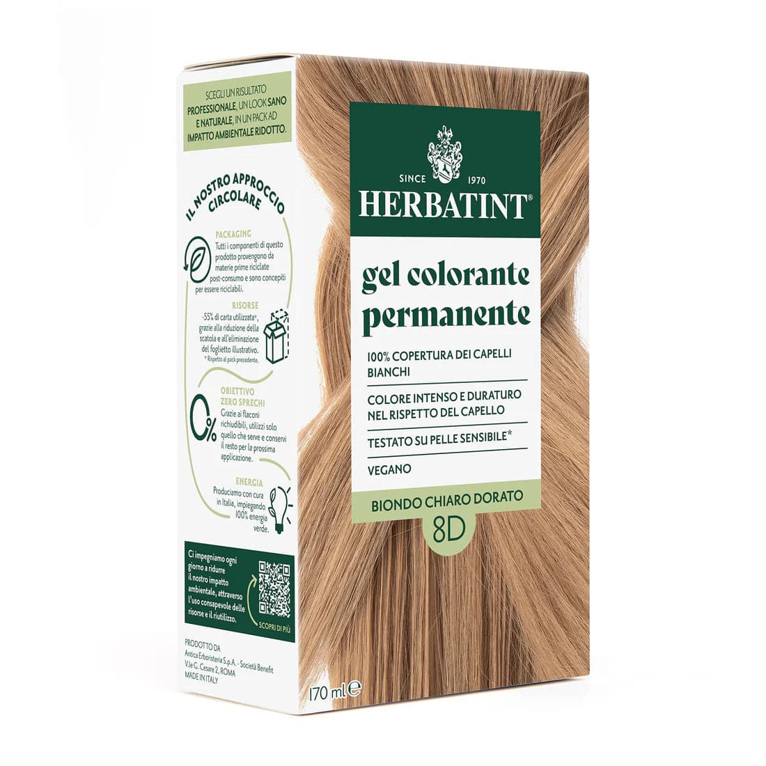 Herbatint 8D Blond Clair Doré – Colorant cheveux permanent Gel, 150 ml