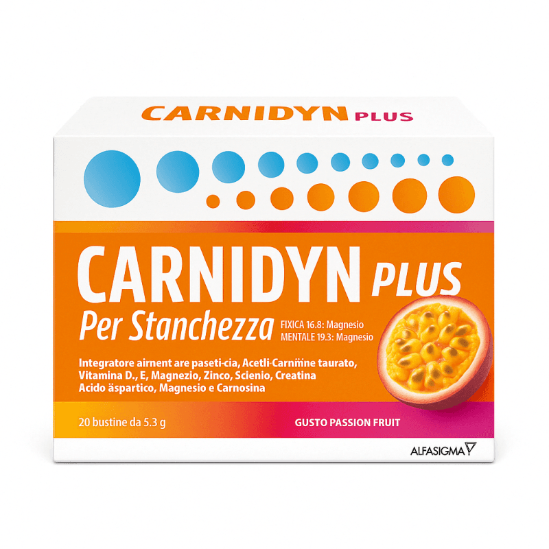Créatine 1.300 mg + L-carnitine – 20 sachets avec Carnitine et Magnésium | Carnidyn Plus Fruit de la Passion