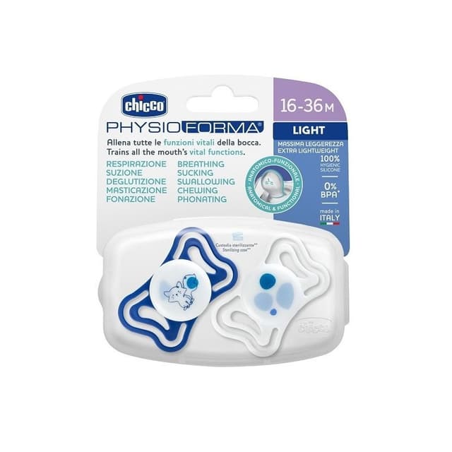 Chicco Physio Light Sucette Silicone 16-36 Mois Bleu – 2 Pièces