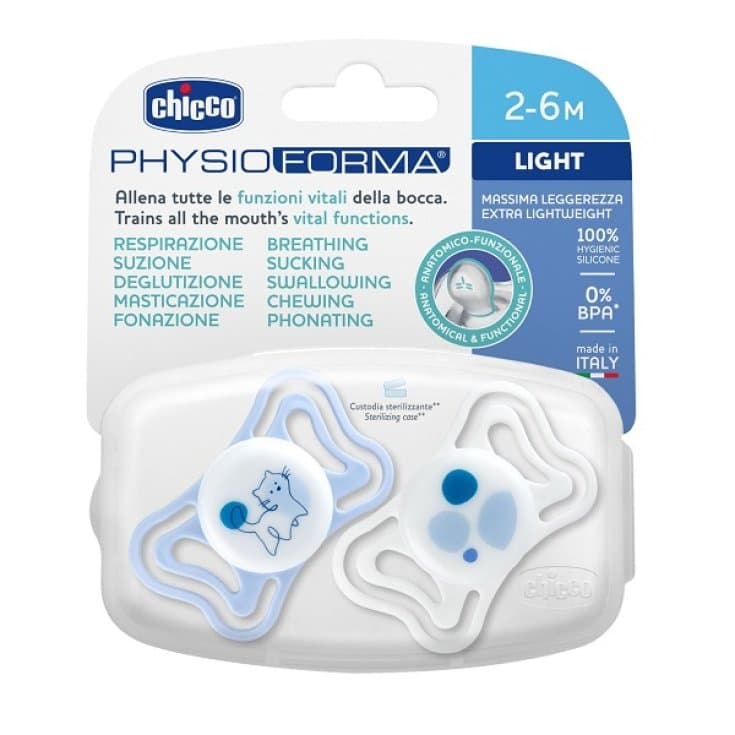 Chicco Physio Light Tétine Silicone Bleu 6+ Mois – 2 pièces