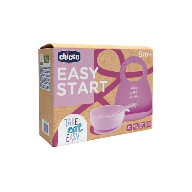 Chicco Set d'Alimentation en Silicone – à partir de 6 Mois, Rose