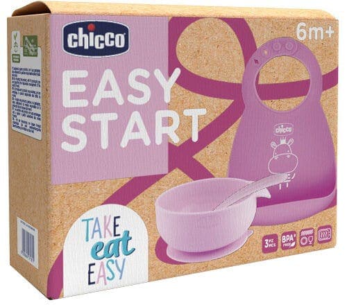 Chicco Set d'Alimentation en Silicone – à partir de 6 Mois, Rose