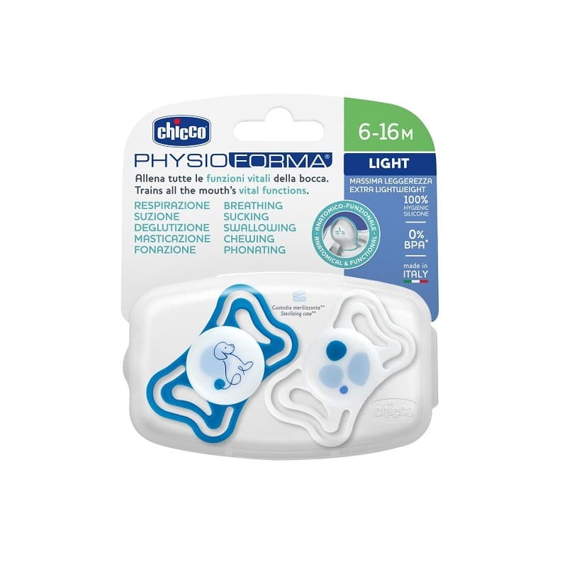 Chicco Sucette Light Bleu-Silicone 6-16M, lot de 2