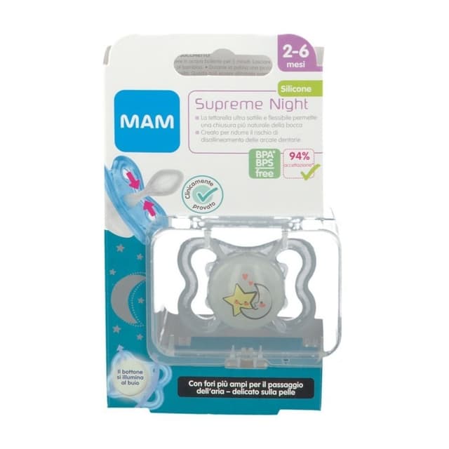 MAM Supreme Night Sucette 2-6 Mois – Silicone, 1 Unité