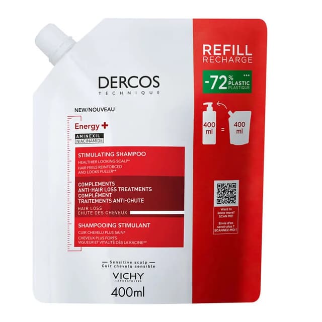 Vichy Dercos Energy+ Shampooing Énergisant – Éco-recharge 400 ml