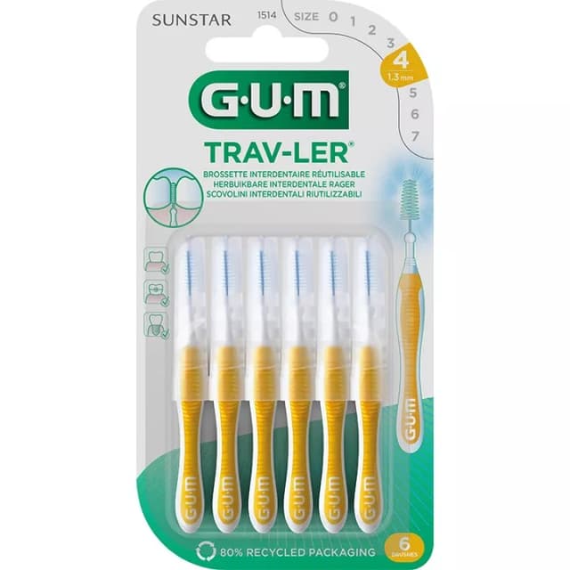 GUM TRAVLER 1514 – Brossettes 1,3 mm, 6 pièces