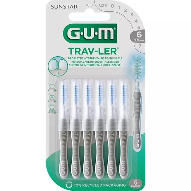 GUM TRAVLER 1618 – Brossettes 2,0 mm, 6 pièces