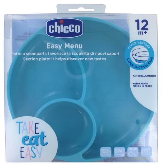 Chicco Piatto Silicone Ventos – Assiette en silicone bleue